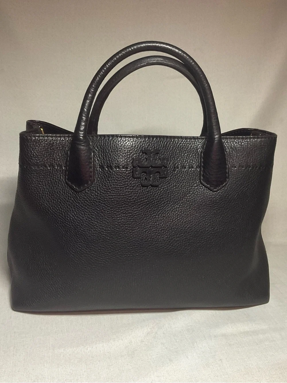 Tory Burch McGraw Triple Compartment Black Leather Satchel Bag